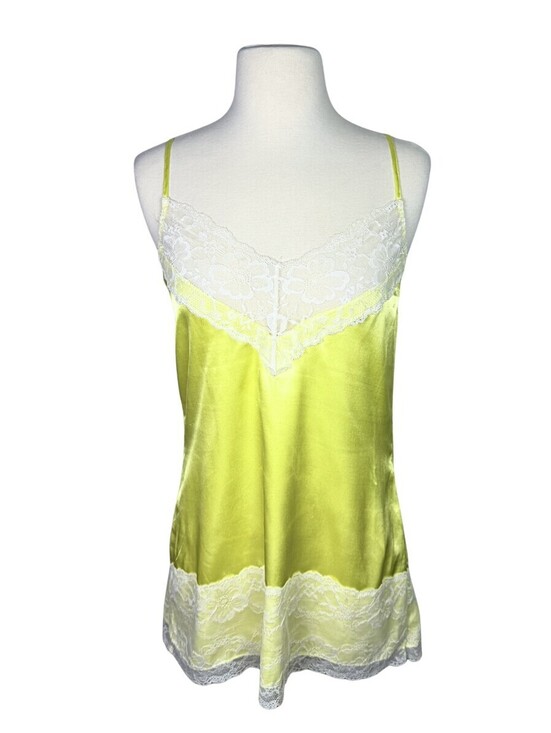 Other - Vintage Satin Chemise Lace Cami Y2K Chartreuse Slip Dress Lingerie S